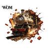 Durable Scratch Resistant Wall Cover 3D Retro Train Sticker, Break Through Decal, Peel and Stick Art Non Damaging Stickers Mural for Kids Room Bedroom