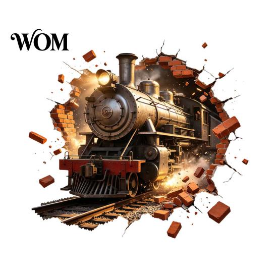 Durable Scratch Resistant Wall Cover 3D Retro Train Sticker, Break Through Decal, Peel and Stick Art Non Damaging Stickers Mural for Kids Room Bedroom