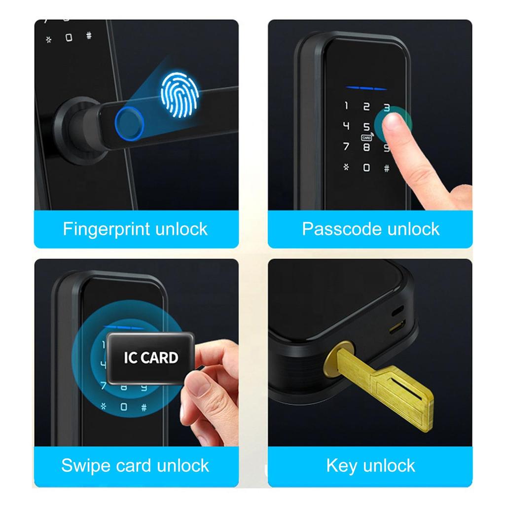 ZJchao Intelligent Smart Waterproof Design Fingerprint Lock Swipe Card Key Password Electronic Lock for Wooden Doors with Handle Fingerprint Lock Elec