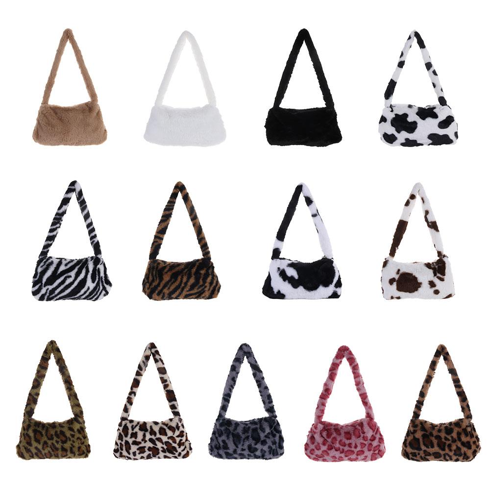 

Мягкая зимняя сумка из искусственного меха коровы для женщин и девочек, мини-сумка на плечо, плюшевая сумка под мышками, с леопардовым принтом