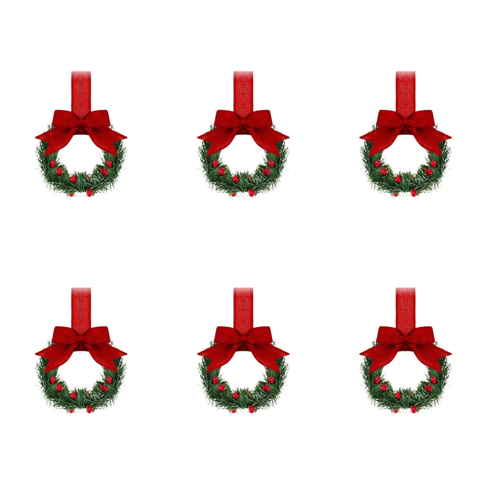 

Mini Christmas Wreath Hanging Window Indoor Decor Background Holiday Bow Pink Christmas Decorations Door Hanging Window Props червоний