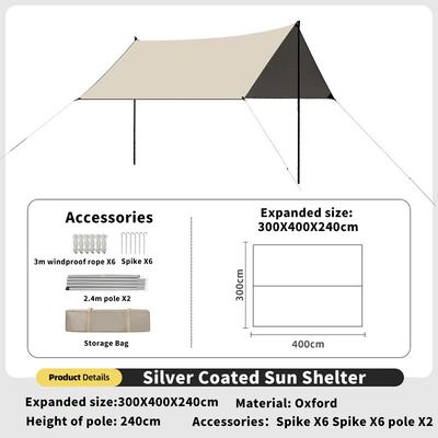 Outdoor Sun Shade Awning Canopy with Silver Coated Fabric Portable and Waterproof for Camping and Picnic