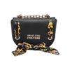 Chain Strap Silk Scarf Decorated Polyester Shoulder Crossbody Bag Women Bags Black 74VA4BAC-ZS467-899