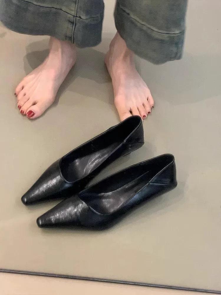 Cowhide Version~ Minimalist Temperament Kitten Heel Pointed Head Shallow Mouth Single Shoes Women's 2025 Autumn Commuting Thin Heel Small Leather Shoe