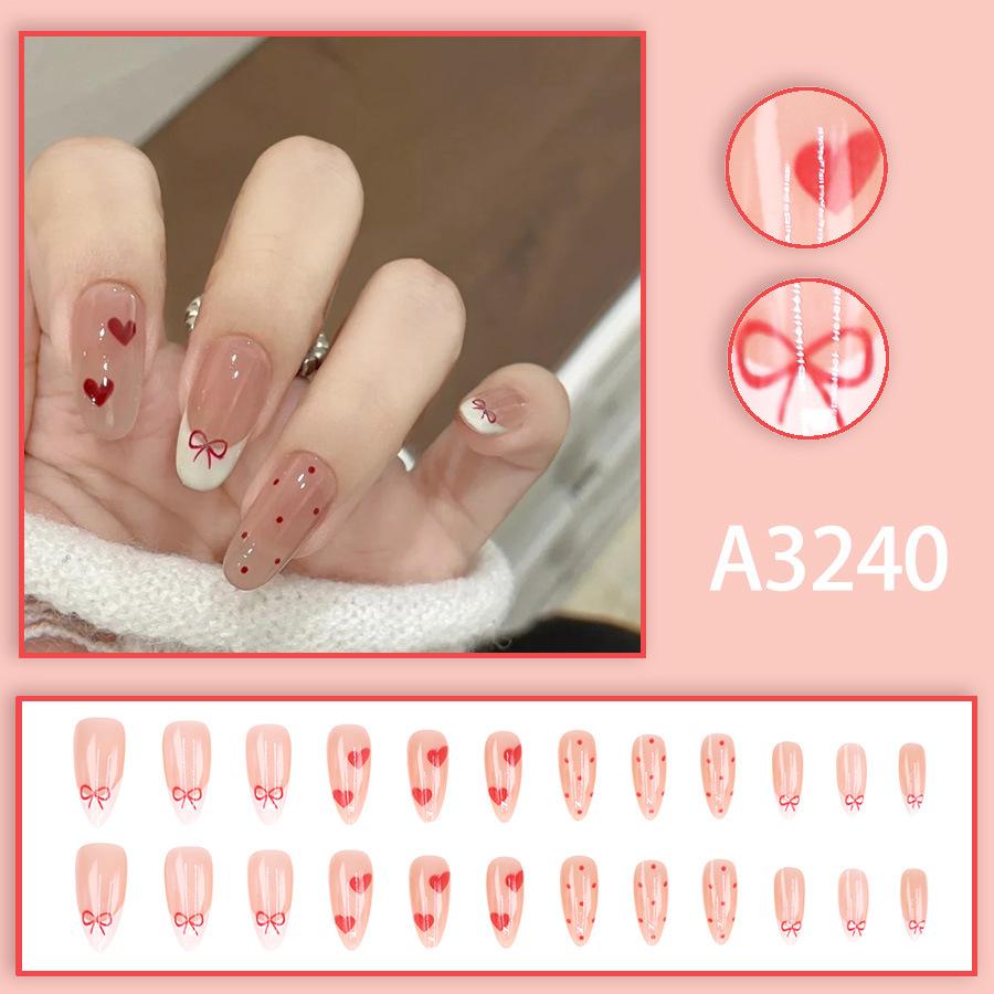 French White Edge Polka Dot Bow, Gentle Love, Whitening And Sweet New Year Atmosphere, 24 Pieces Of Wearable Nail Patches