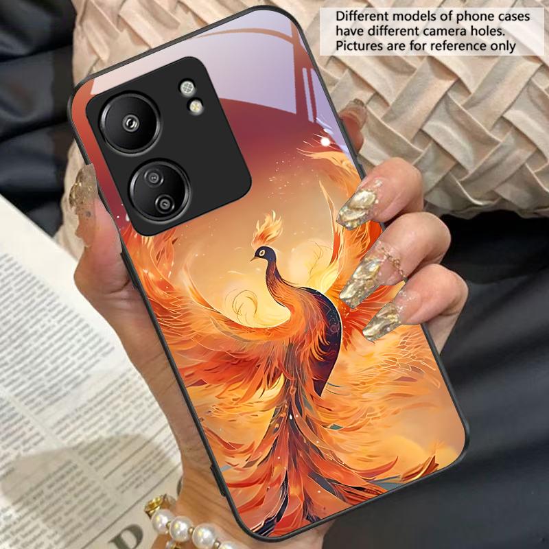 Golden Phoenix Purple For Xiaomi Redmi 13C Note13 12 Pro Plus 5G Note 9 13T Pro POCO X6 F5 F6 Black Tempered Glass Phone Case