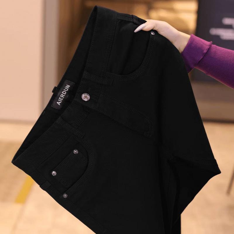 Black summer thin pants slimming new light luxury men's jeans slim straight nine-point pants versatile