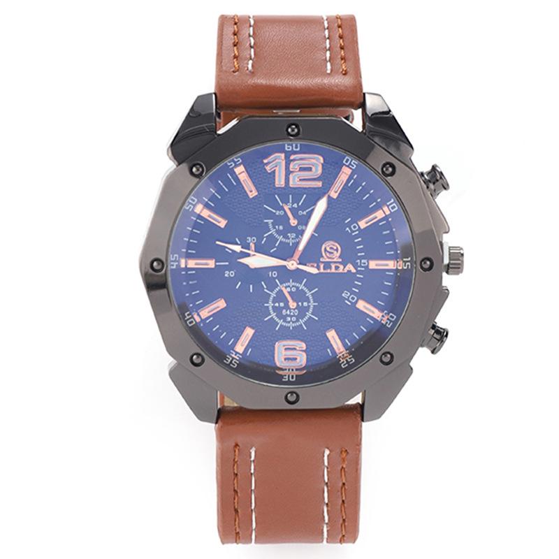 Men's Korean Style Casual Leather Strap Quartz Watch with Big Dial and Unique Design