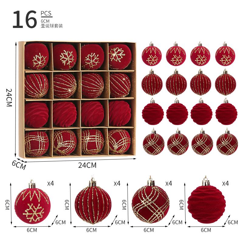 6cm Plastic Flocked Festival Christmas Ball Pendant Set Holiday Decorative Pendants Window Display Tree Balls