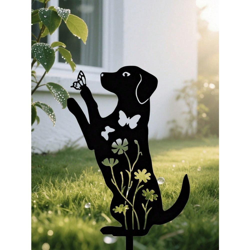 Metal Dog Garden Stakes Set of 2, Cute Puppy Sculpture Outdoor Lawn Art, Weatherproof Yard Decor for Patio, Pet Memorial Gift for Dog Owners