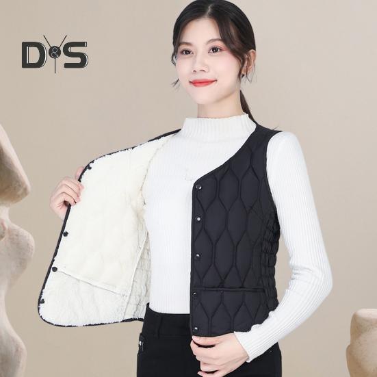 Wintermantel für Damen, Lagenlook, dünn, gepolstert, Knopfverschluss, V-Ausschnitt, ärmellos, einfarbig, winddicht, wärmespeichernd, Outdoor-Daunenmantel