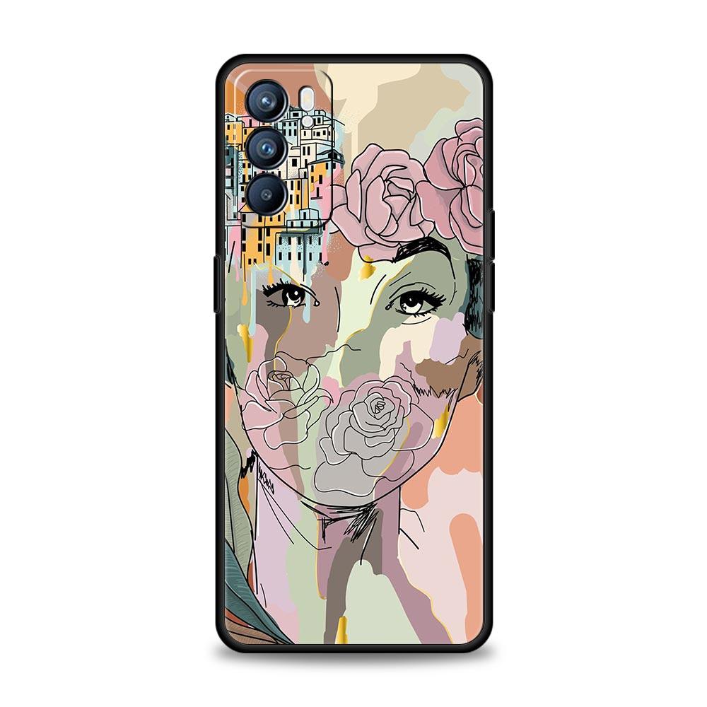 Paris Art Blue Girl Flower Phone Case For Oppo Find X5 A54 A53 A52 A9 2020 A15 A95 A16 A76 A74 A12 Reno7 SE Reno6 Pro 5G Cover