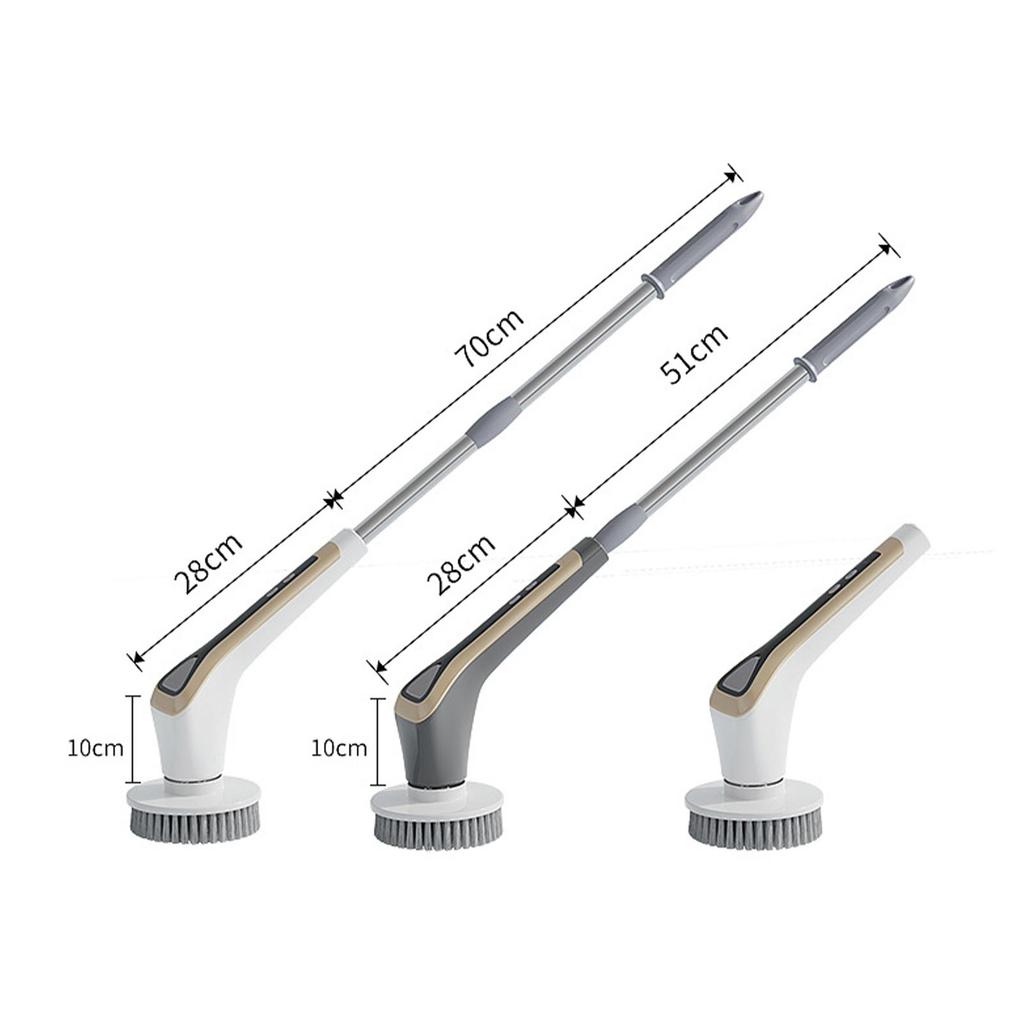 Wireless handheld multi-functional electric cleaning brush with long handle, retractable and waterproof, for cleaning kitchen dishes.