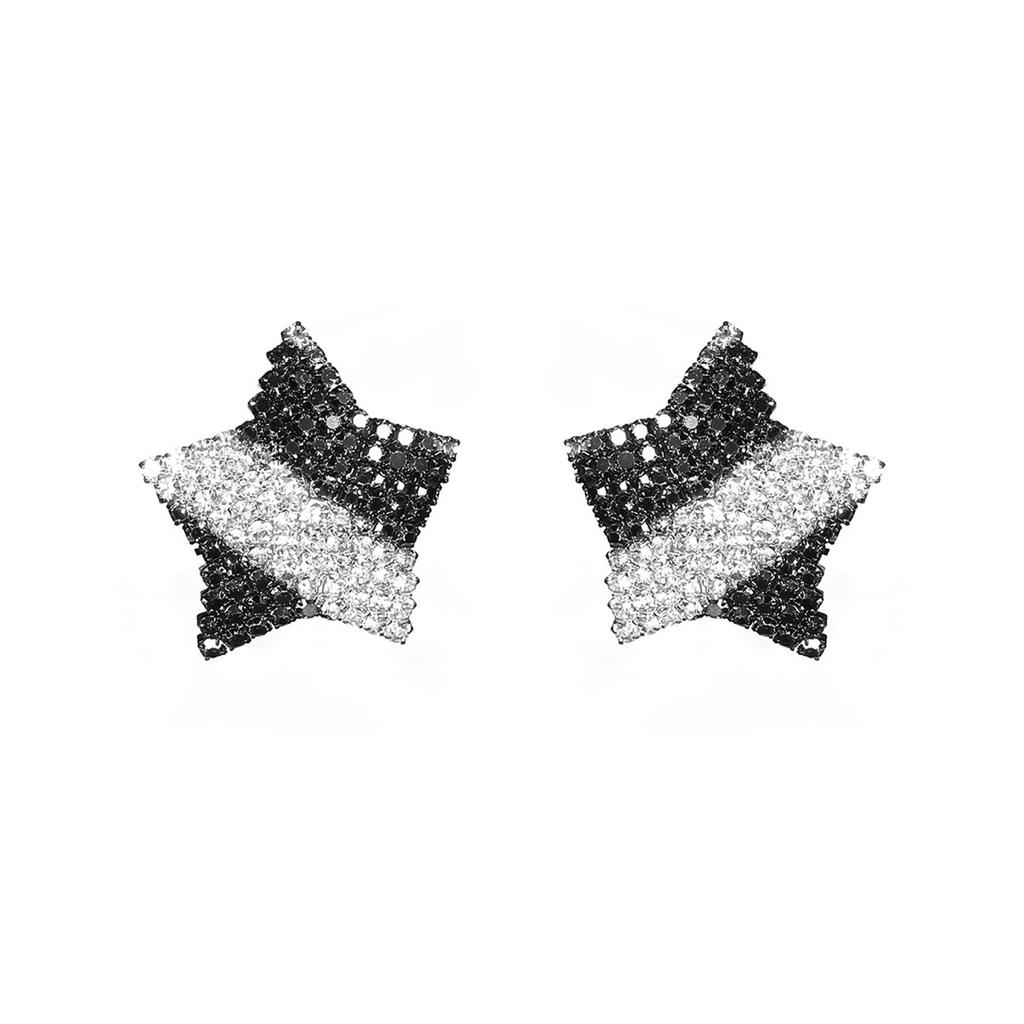 Temperament Luxury Shiny Full Diamond Pentagram Earrings Female High-Level Sense Of Geometric Earrings Fashion Earrings 1 Pair