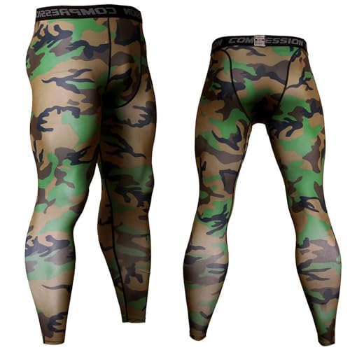 Musgneer Men's Camouflage Compression Tights, Long Tights, Compression Innerwear, Sweat-Wicking, Quick-Drying, Power Stretch, Underwear for Fitness, R