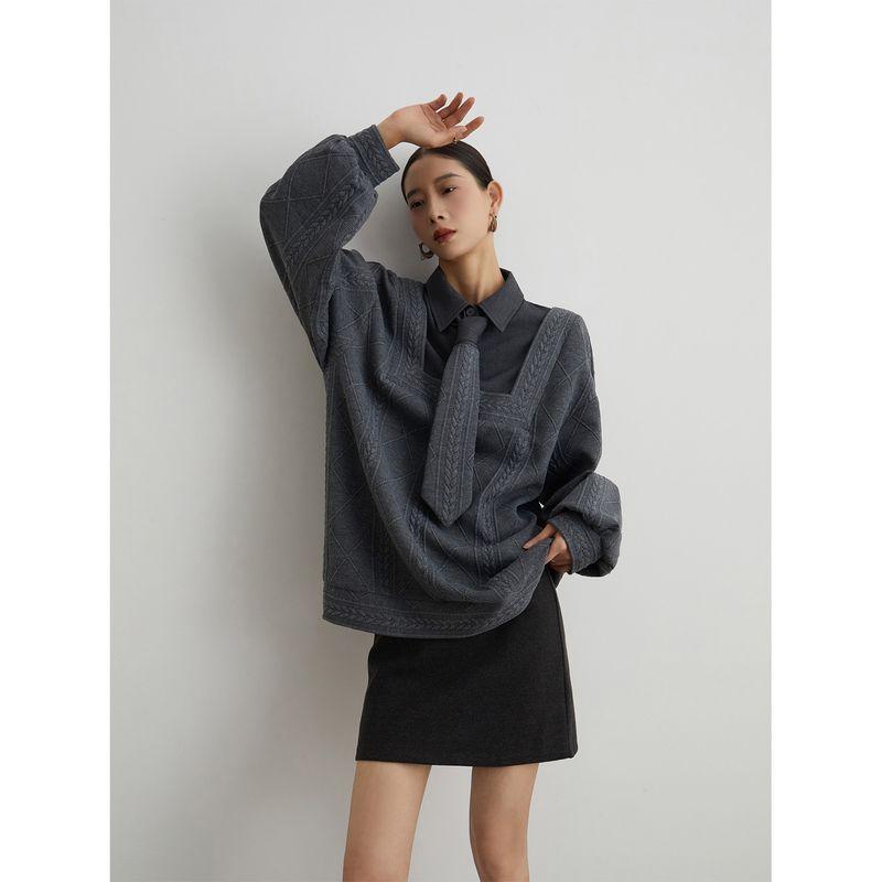 

Классический серый свитер Miu Li Miu, трикотаж, женский, имитация двойки, воротник поло, стиль преппи, весна 2025, новое поступление Black Skirt XL