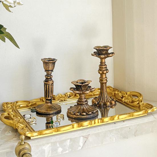 Vintage Candlestick Holder Retro Taper Candle Holder Nostalgic Floral Resin Candle Stand for Wedding Anniversary Table Centerpiece Fireplace Home