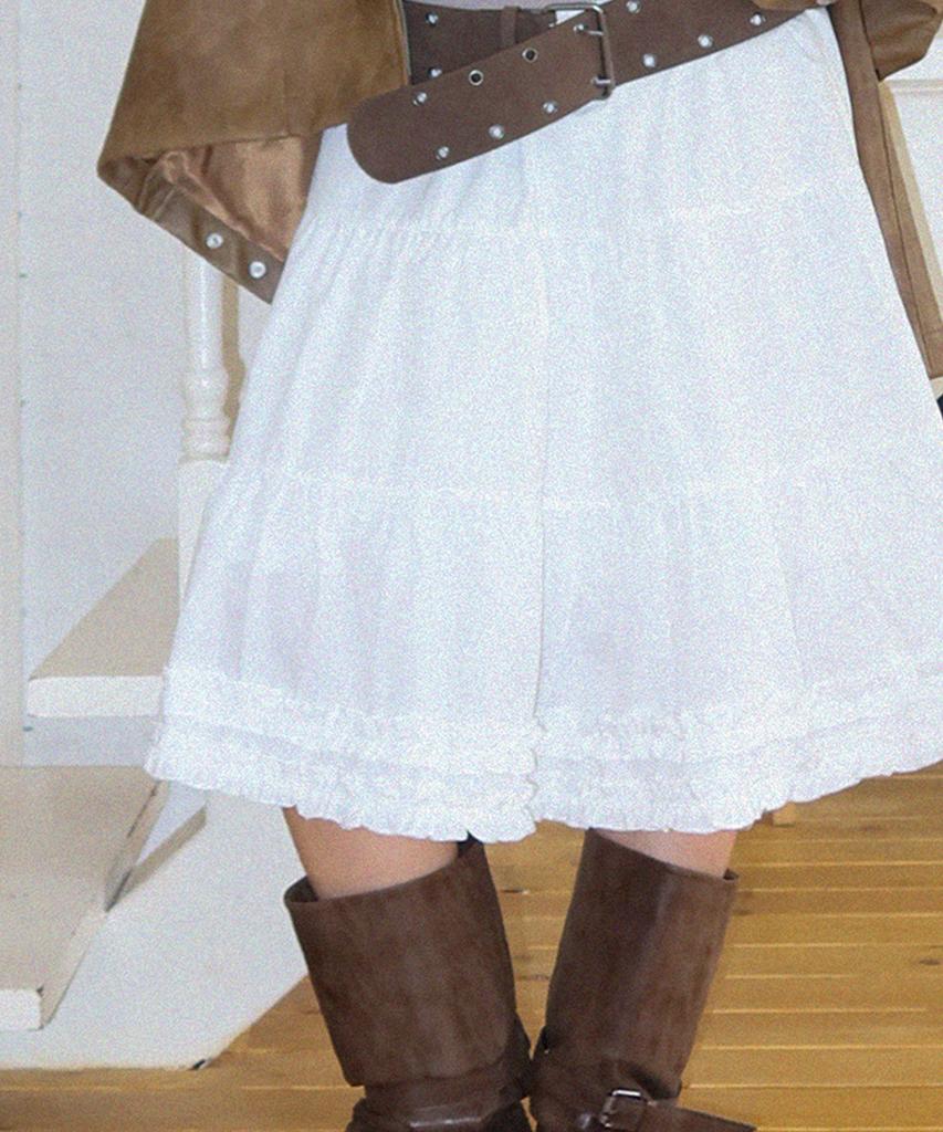 Place Studio Lace Frill Elastic Waist Midi Skirt_2 Colors