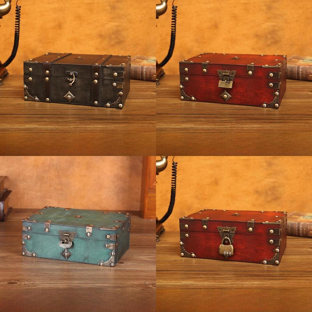 Wooden Retro Style Storage Boxes With Password Lock For Bedroom Organization