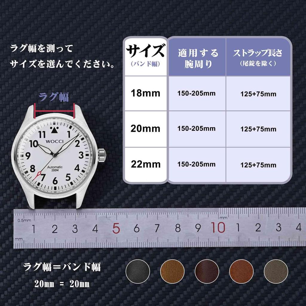 WOCCI 20mm Genuine Leather Watch Top Grain Leather Replacement Quick Release Buckle Crocodile-Embossed Band, Strap, Black/Black