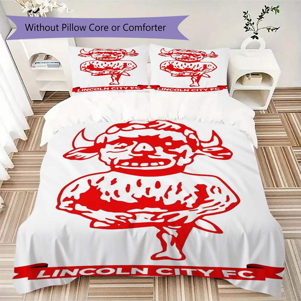 Lincoln City FC Pattern Bedding uilt Set uilt Cover Pillowcase Home Decoration Birthday Gift (1 * duvet cover + 2 * pillowcase without core)