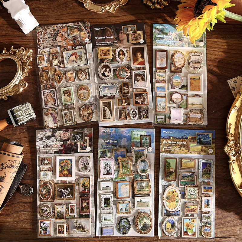 Vintage Embossed Oil Painting Stickers For Scrapbooking Wall Decoration