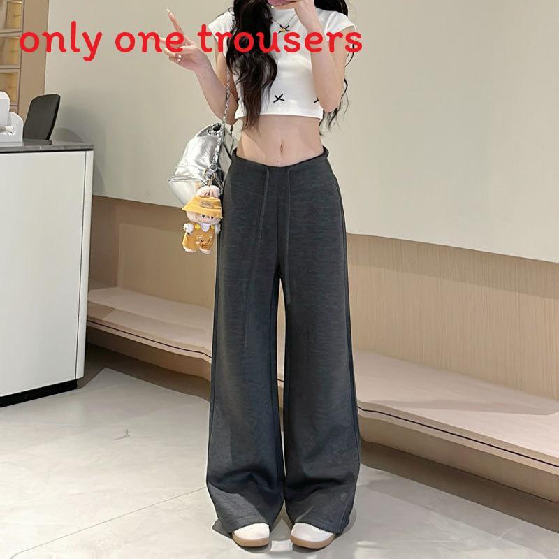 Space Cotton High Waist Drawstring Wide Leg Lounge Pants For Women With Pockets