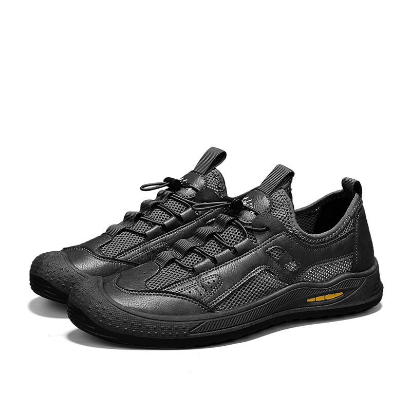 Fashion Men's Casual Sports Shoes Leather Comfortable Mesh Breathable Casual Shoe Wear-resistant Non-slip Hiking Shoes Men Casual Shoe