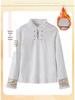 Women's Embroidered Jacquard T-shirt with Frog Button, Plus Velvet, Long Sleeve - New Chinese Style, Autumn/Winter.