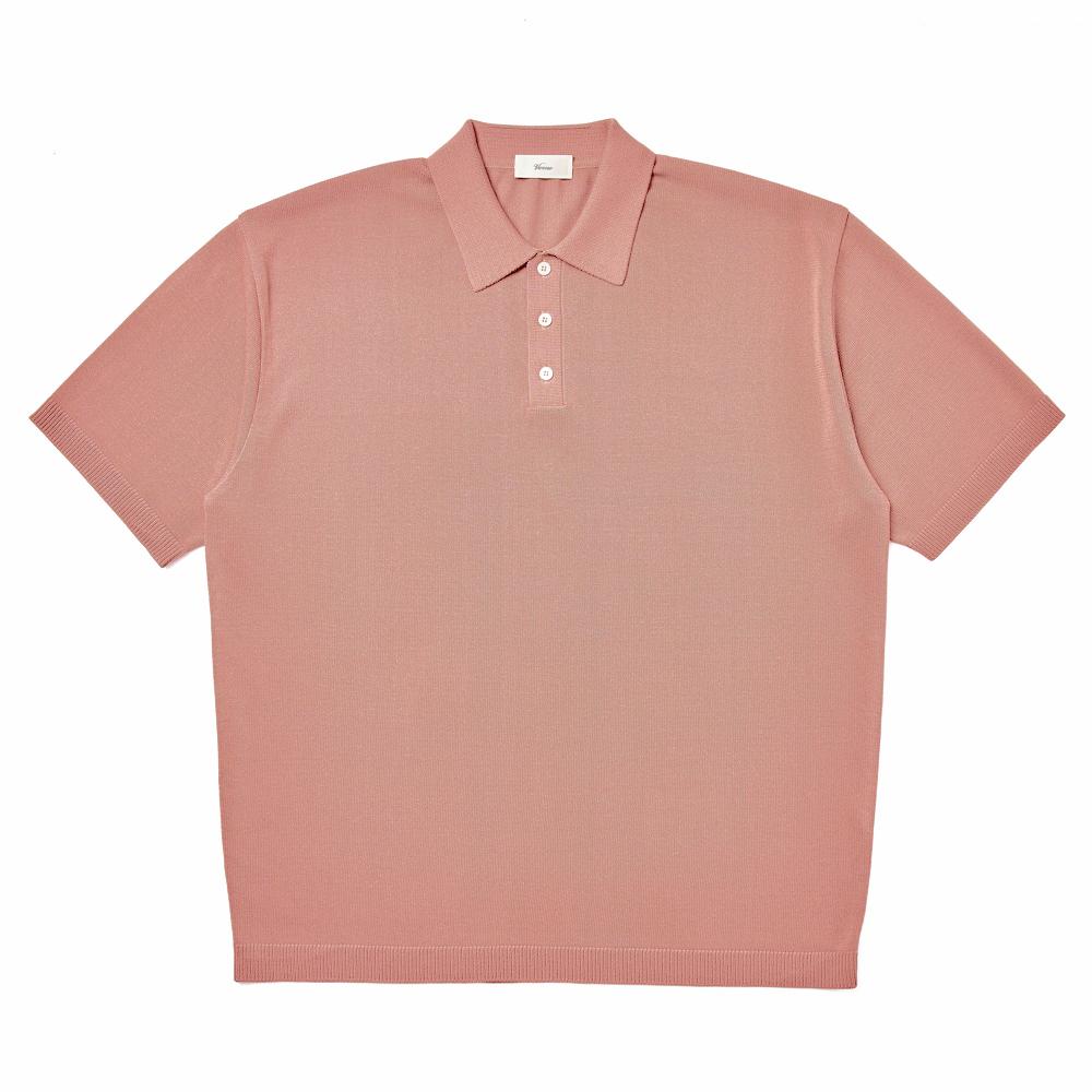 Berno [Casual]Linen Like Button Polo Knit Pink M