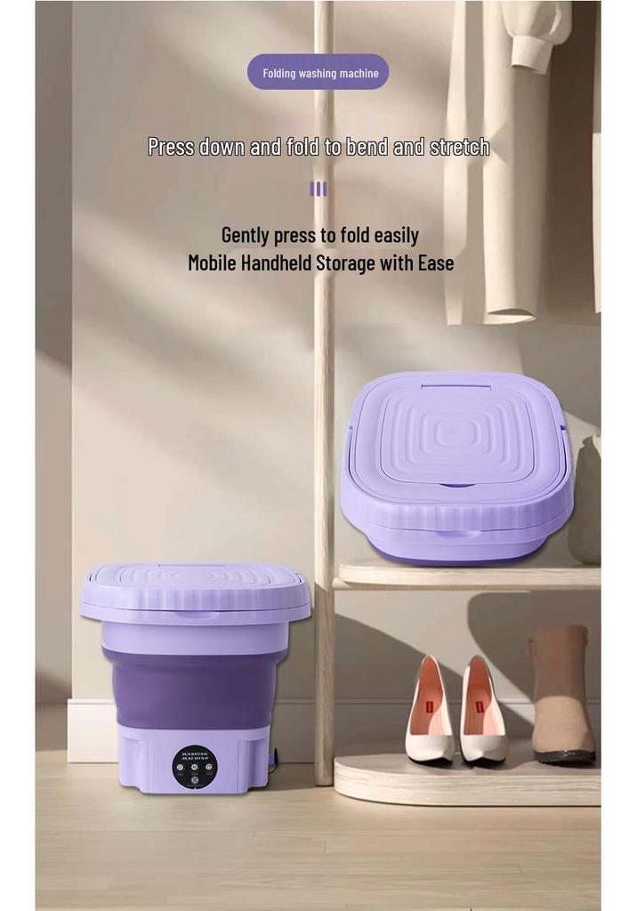 Compact Foldable Automatic Mini Washing Machine for Underwear and Socks - Ideal for College Students