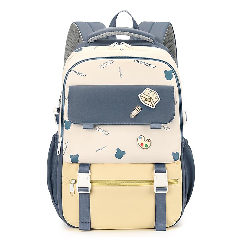 Women's Contrast Color Stitching Backpack Junior High School Student Schoolbag Lightweight Backpack