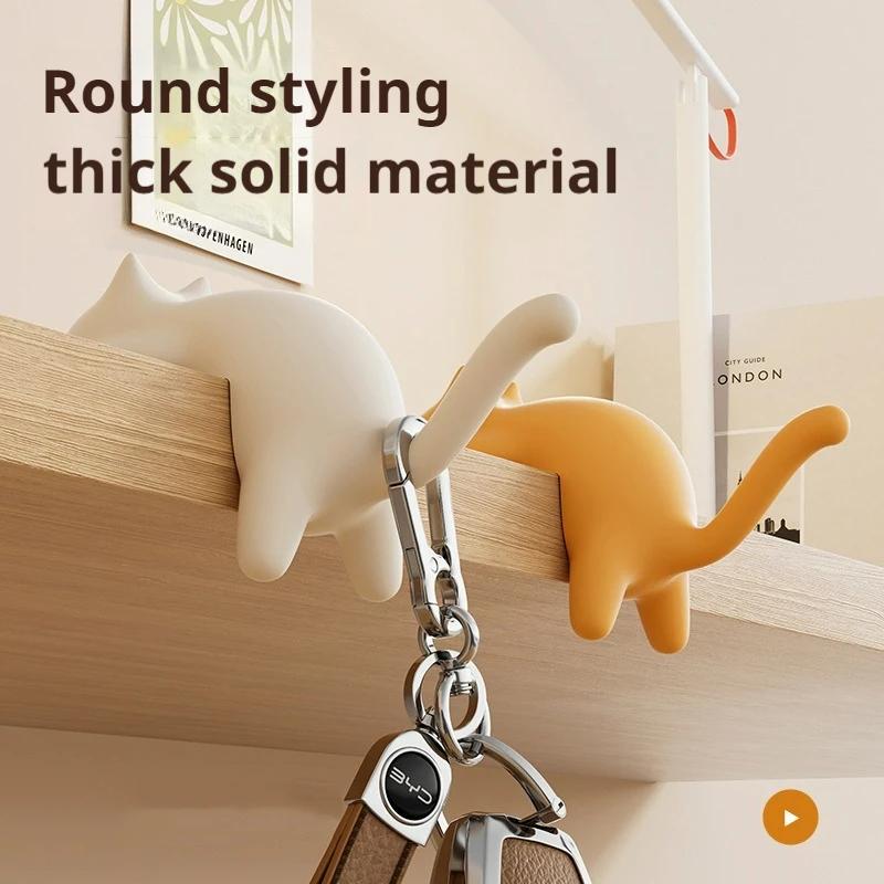 Cute Cat-Shaped Creative Desktop Hooks Key Holder Kawaii Office Desk Ornament Bag Storage Hooks Table Edge Keychain Organizer