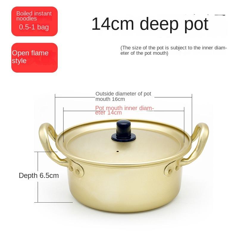 Gold Ramen Noodle Pot Aluminum Double Ears with Lid Soup Hot Pot Easy To Clean Universal Noodle Cooking Pot Induction Cooker Gas
