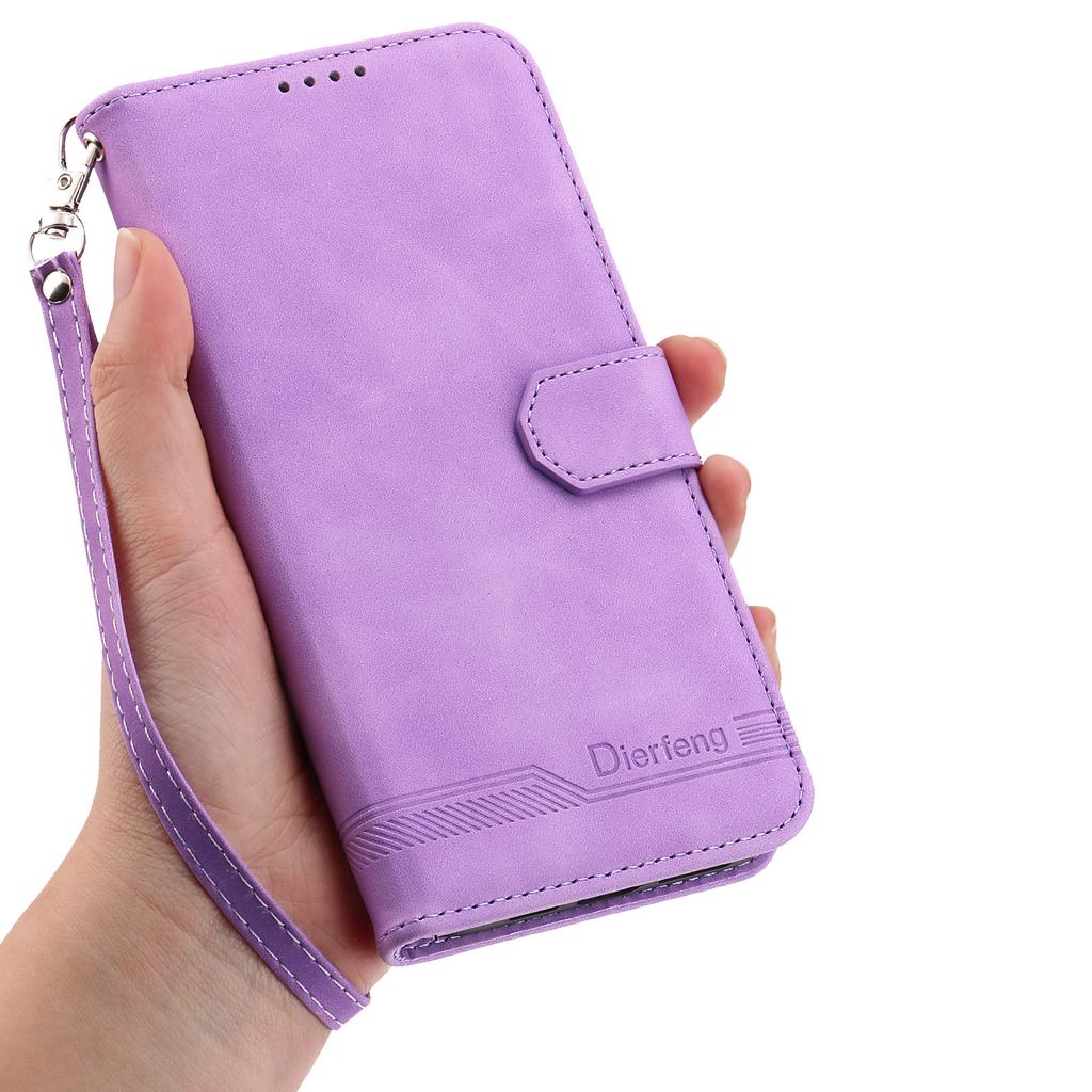 DIERFENG DF-03 For Xiaomi Redmi Note 14 4G (164.84mm) Case Lines Imprint Wallet Leather Phone Cover