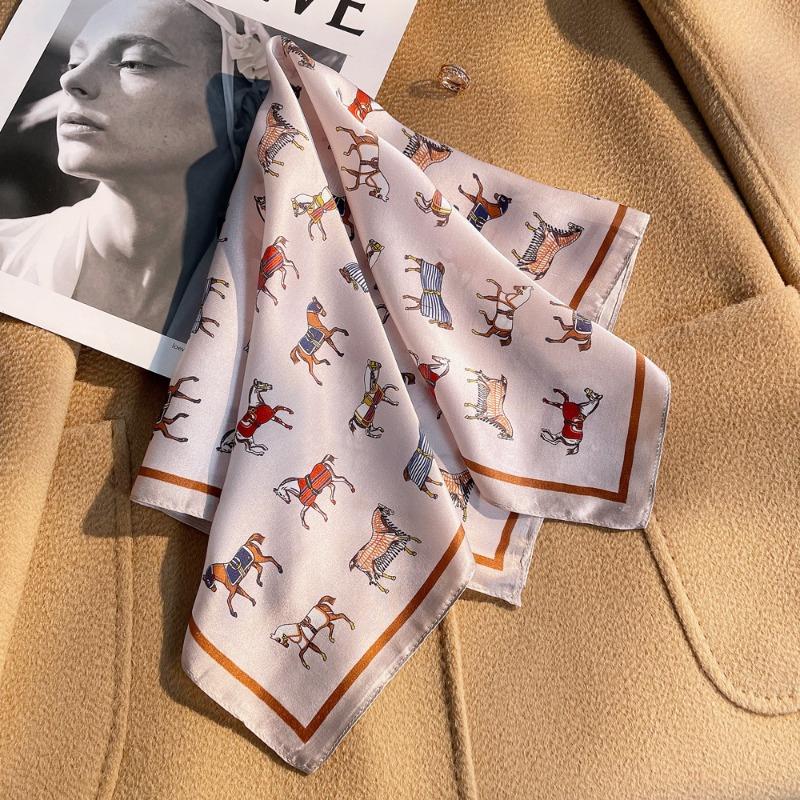 Spring New Pony Printed Mulberry Silk Silk Scarf Women's Premium Versatile Crepe Satin Square Scarf Silk Gifts