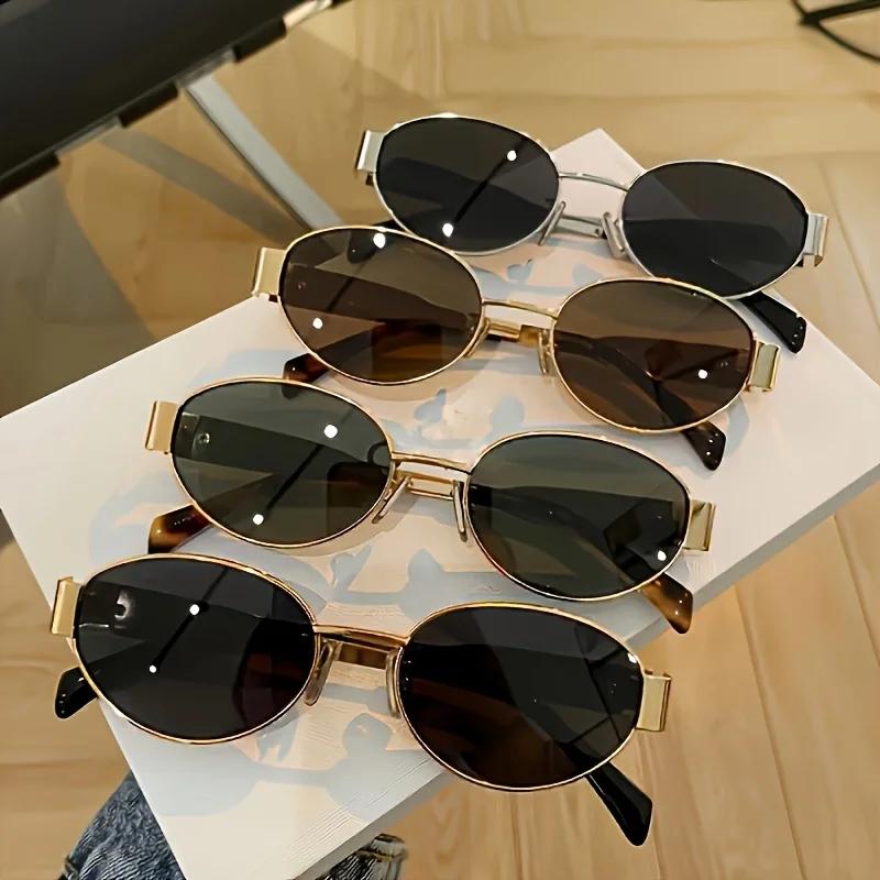 Luxury Metal Brand Sunglasses for Men and Women Unisex Designer Fashion Sun Glasses Oval Unisex Stylish Eyewear Shades