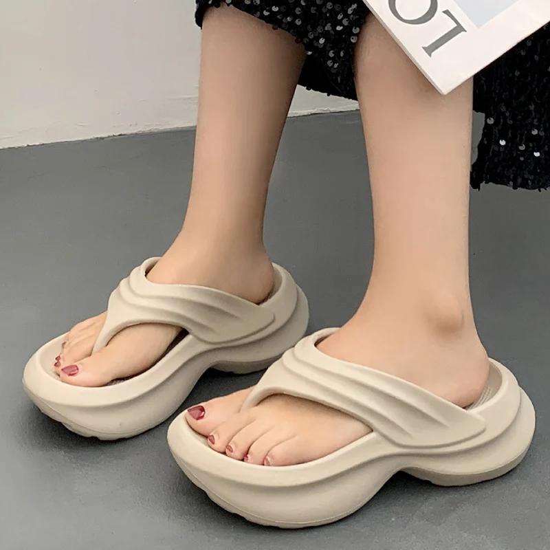 Fashion Rimocy Trend Women Wedges Platform Sandals Summer Thick Heel Clip Toe Slippers Outdoor Solid Non-Odorant Sandalias De Mujer Eva