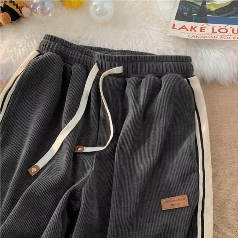 Trendy Corduroy Men's Pants Loose-fit Casual Style American Vintage Fleece-lined Sweatpants Autumn Season