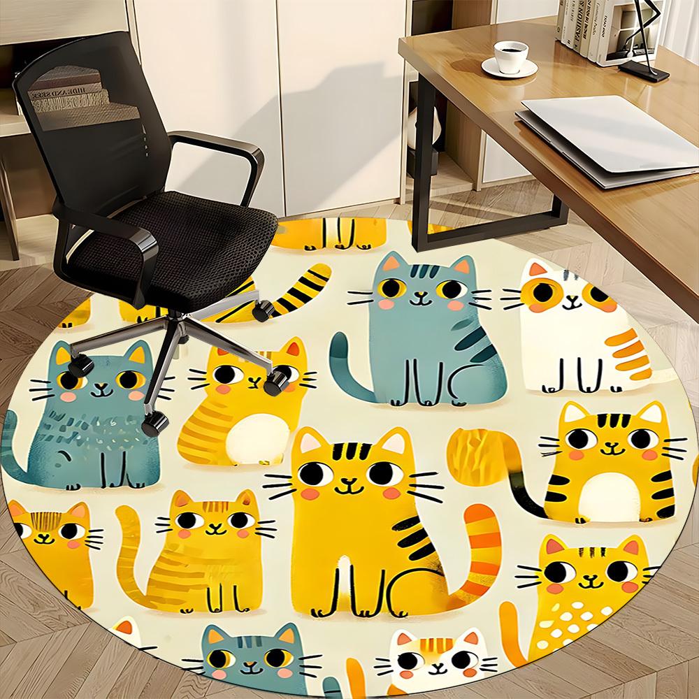 1 szt. Okrągły dywanik biurowy z motywem kota, Mata wewnętrzna odpowiednia do biura, Pod krzesła biurowe, Sypialnia, Salon, Wystrój domu, Dekoracja pokoju