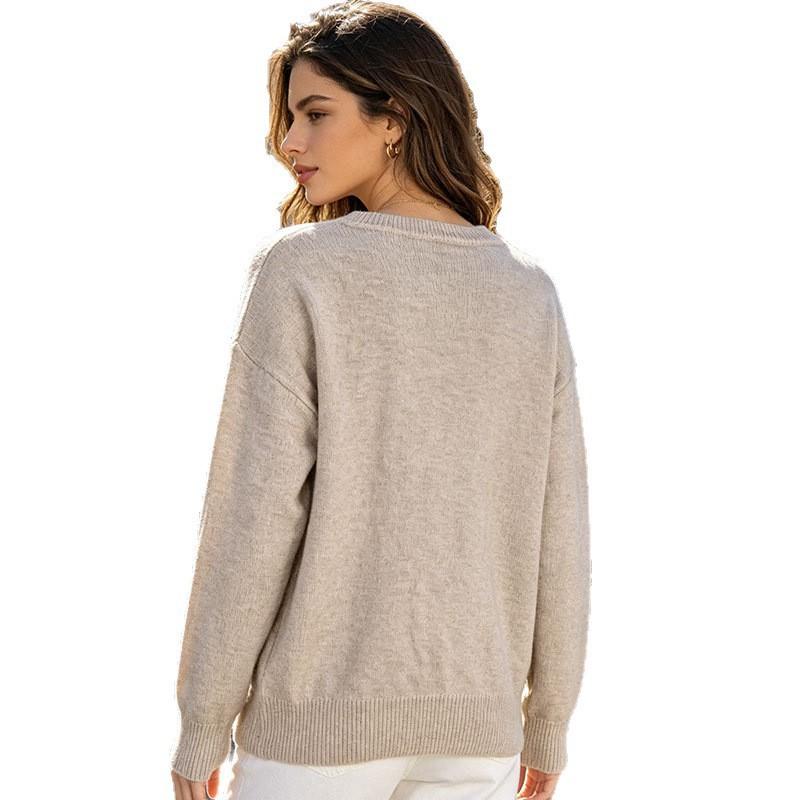 Womens Floral Embroidered Crew Neck Knit Sweater Winter Casual Elegant Top
