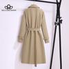 Windbreaker Women's Mid-length Autumn New Korean-style Tight Waist Classic Fashion Coat Trendy Double-breasted Coat