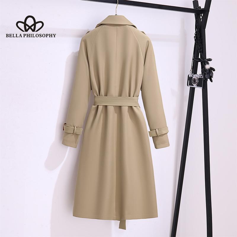 Windbreaker Women's Mid-length Autumn New Korean-style Tight Waist Classic Fashion Coat Trendy Double-breasted Coat