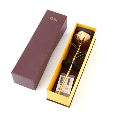 Fiore di Rosa Placcato Oro 24k a Gambo Lungo Ornamenti con Manico Dritto Regalo Artigianale