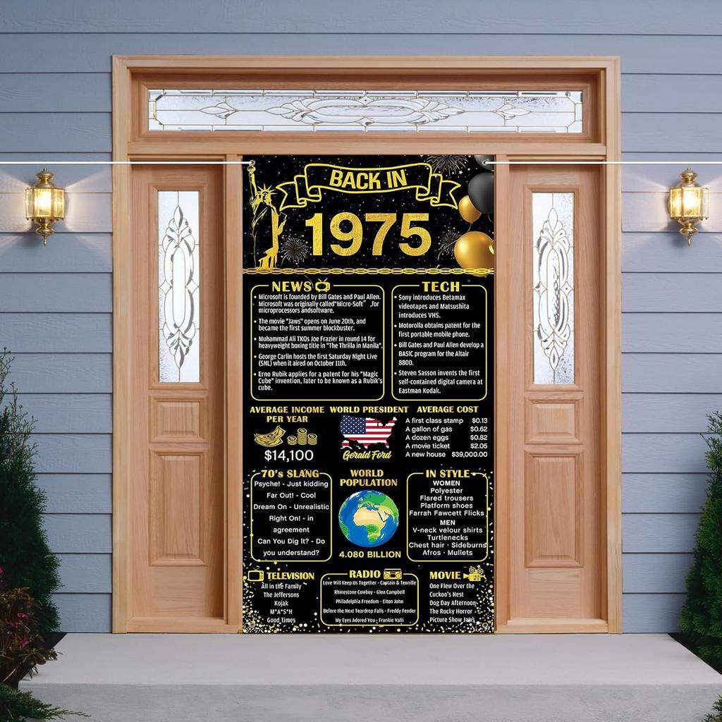 50th Birthday Door Banner - Back In 1975 Door Decor - 50 Years Ago Anniversary Door Cover - Vintage 1975 Birthday Backdrop Door Porch Party