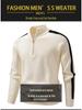 2025 Winter Men's Korean Style Half-Zip Stand Collar Knit Pullover, Plus Size Casual Base Layer