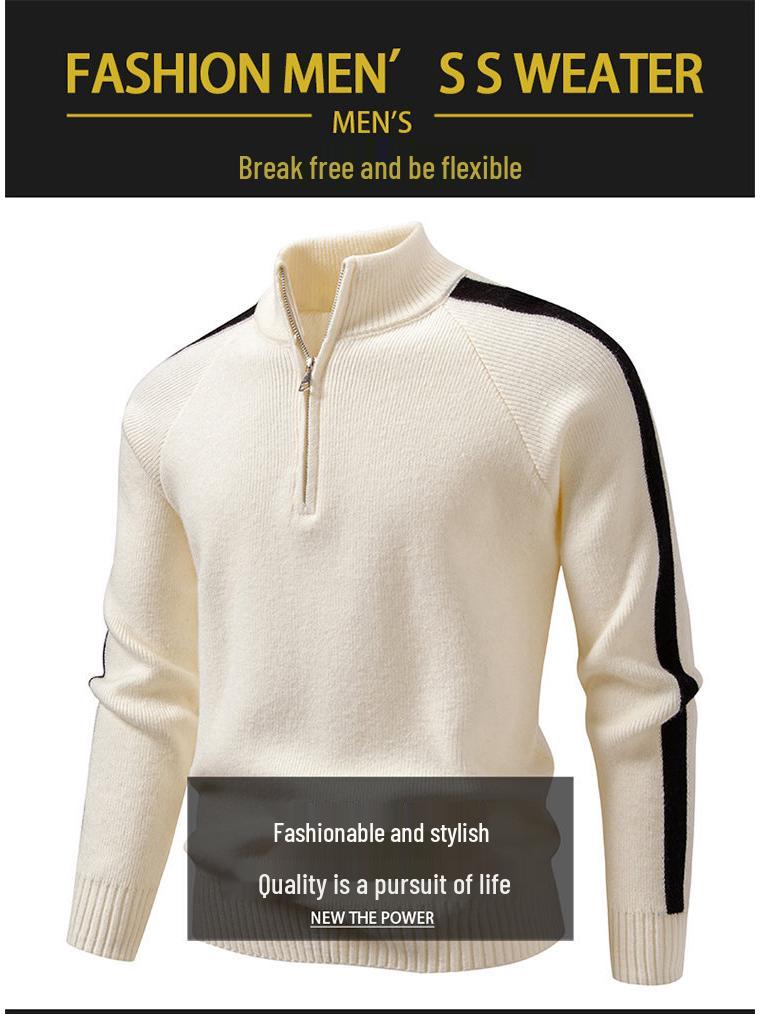 2025 Winter Men's Korean Style Half-Zip Stand Collar Knit Pullover, Plus Size Casual Base Layer