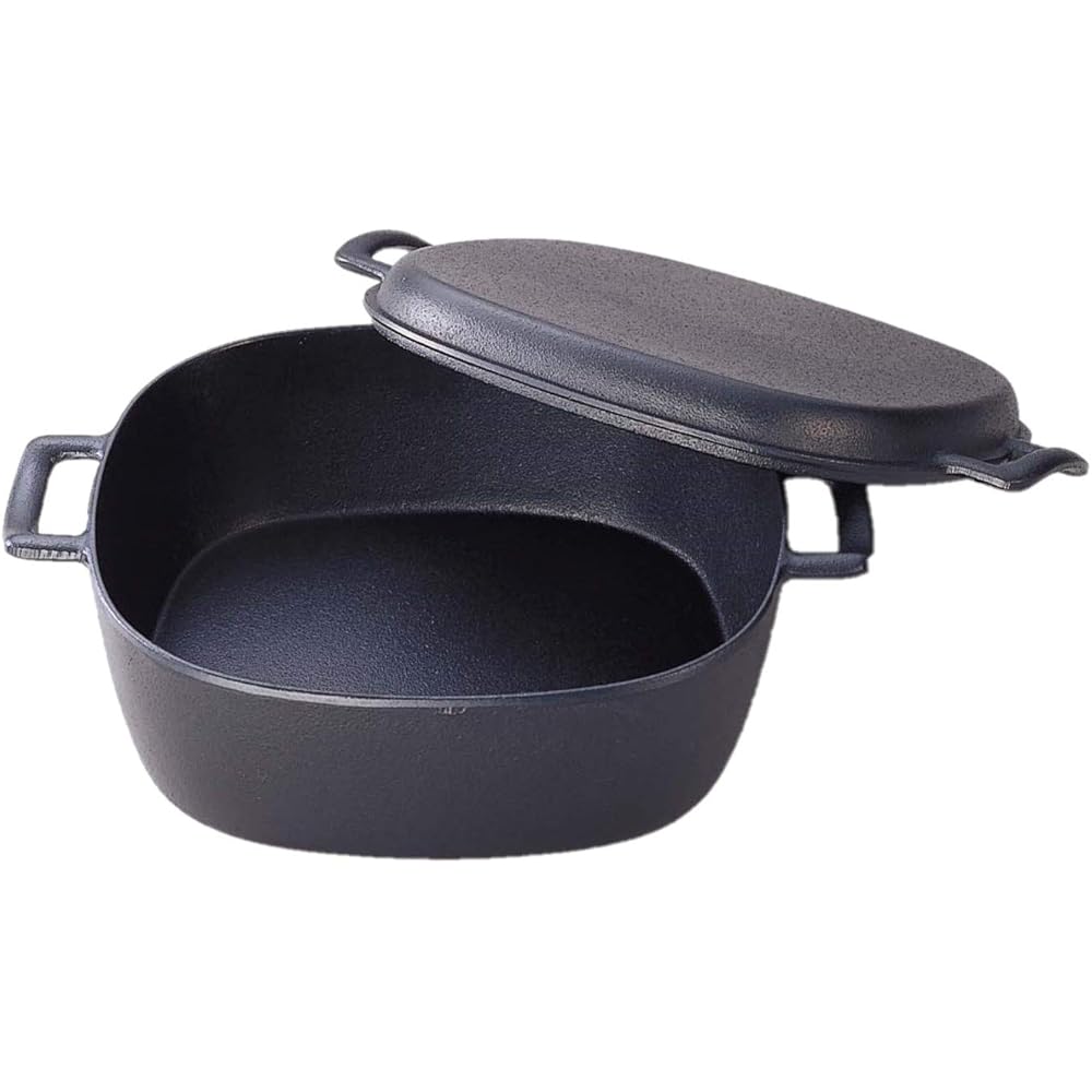 Iwachu Nambu Cast Iron Double Handle Casserole Pot 22x22cm IH Compatible Black Finish