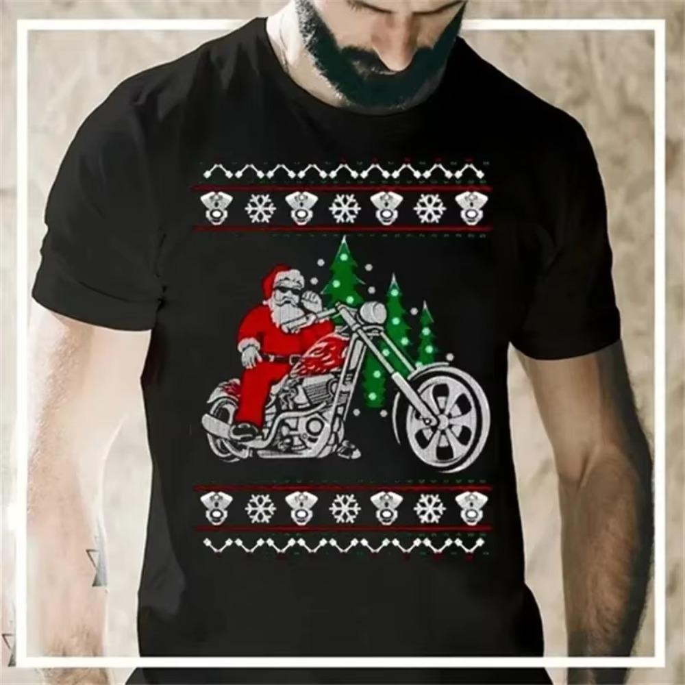 Motorcycle 3d Printed Santa Claus Christmas T-shirt Harajuku Tops Casual vintage Men's T-shirt Plus size Street Clothing