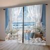 2Pc Coastal Floral Sheer Curtains Polyester Rod Pocket Design for Living Room Bedroom Game Room All Season Beach Theme Decor
